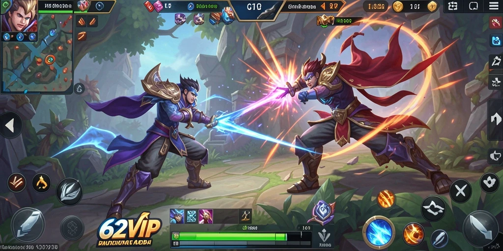 Screenshot gameplay 62VIP yang menunjukkan pertarungan epik antar tim.