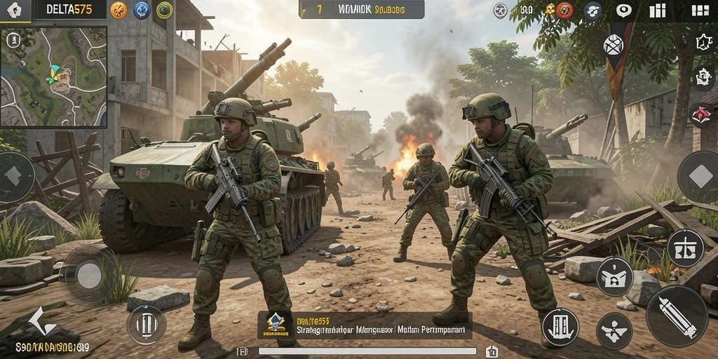 Screenshot menampilkan momen intens pertempuran strategis di DELTA575.
