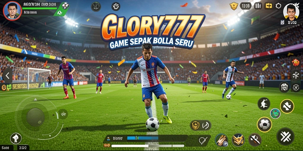 Screenshot gameplay GLORY777 menampilkan momen seru dalam pertandingan sepak bola.