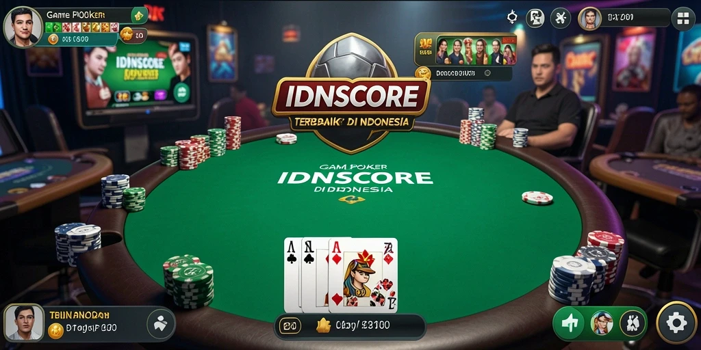 Screenshot IDNSCORE menampilkan gameplay Poker yang seru dan interaktif.
