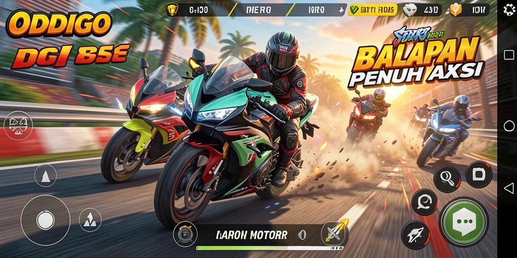 Tampilan gameplay ODDIGO yang seru dan menegangkan dalam balapan motor.