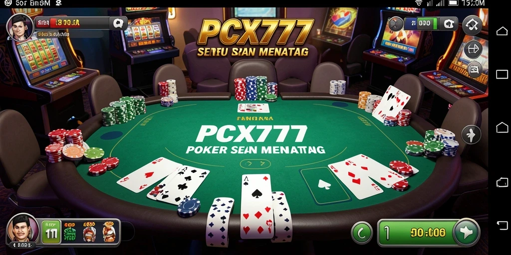 Tampilan layar utama PCX777 yang menampilkan permainan poker yang mendebarkan.