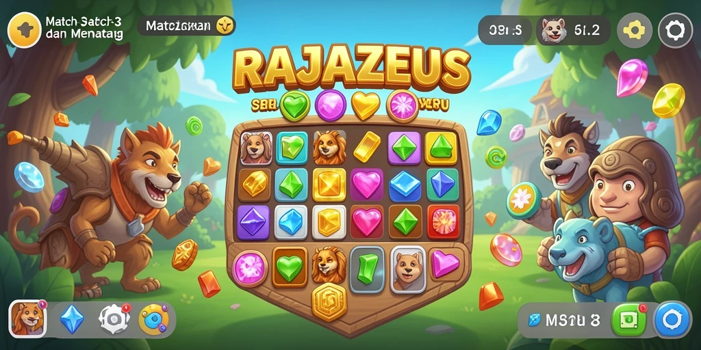 Tangkapan layar luar biasa dari gameplay seru RAJAZEUS Match-3.