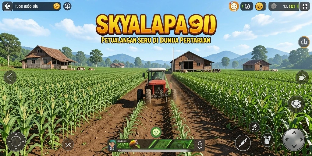 Tampilan menarik dari gameplay <strong>SKY99</strong> yang menampilkan ladang penuh warna dan aktivitas bertani.